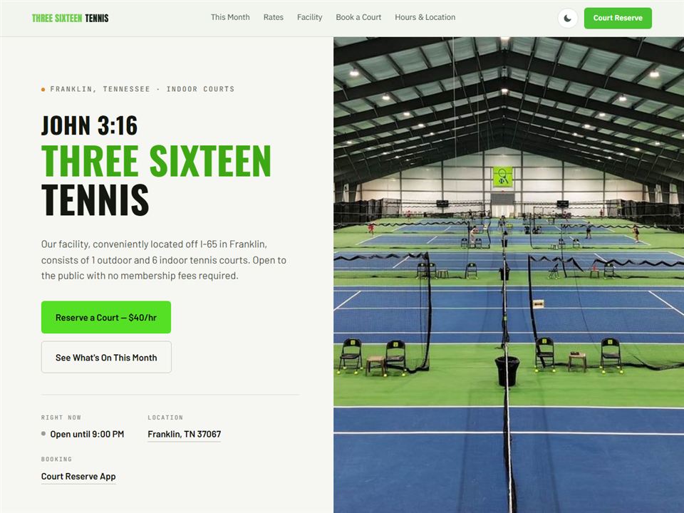 Three Sixteen Tennis website