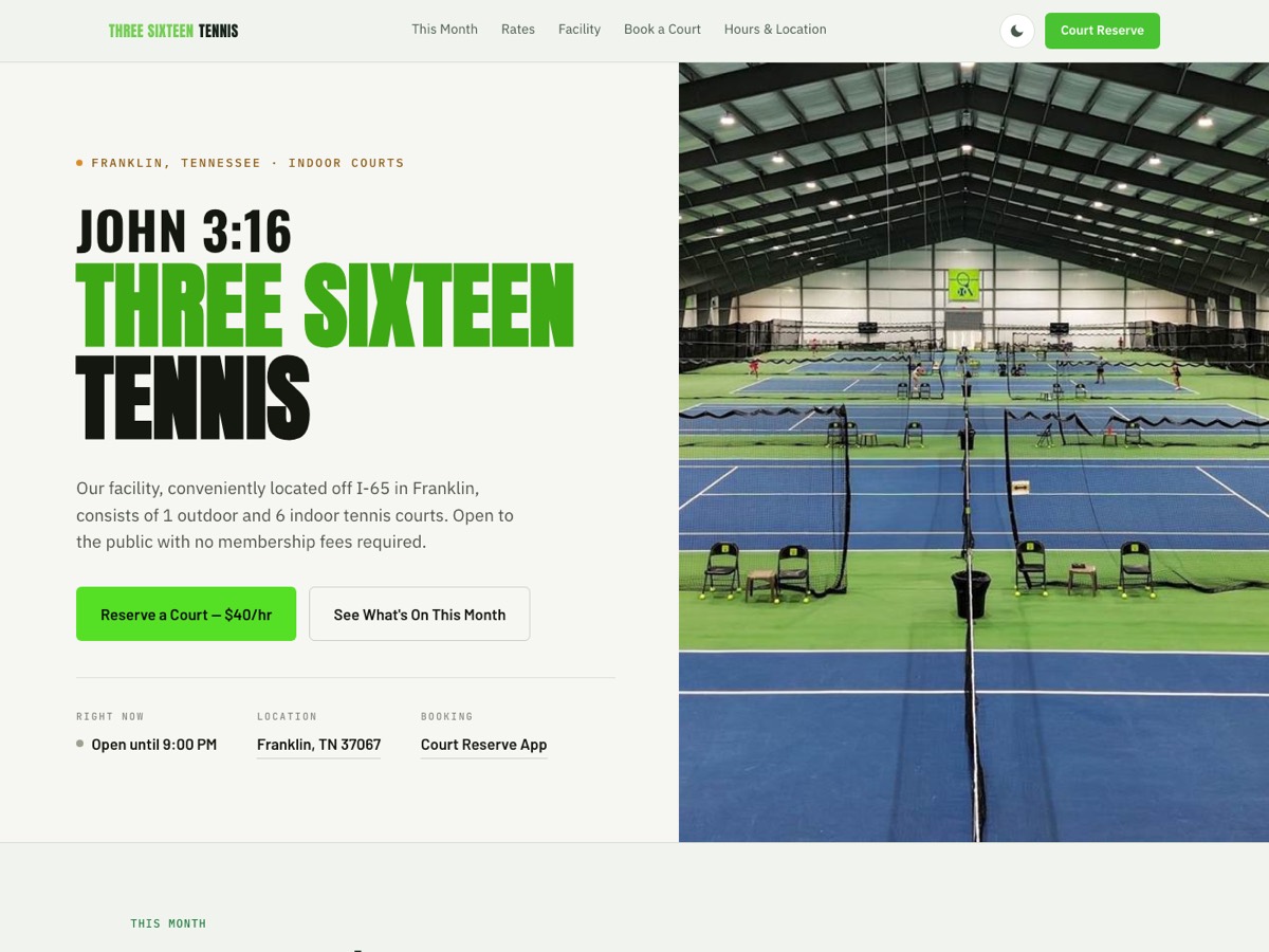 Three Sixteen Tennis website